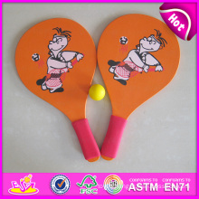 2015 Happiness Play Cheap Wooden Beach Racket with Tennis Ball, Summer Custom Wooden Beach Racket with Mesh Bag and Ball W01A114